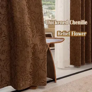 1pc Elegant Dark Floral Blackout Curtains, Soft Touch and Drape, Embossed Jacquard, Perfect for Bedroom Living Room Study Window Curtain