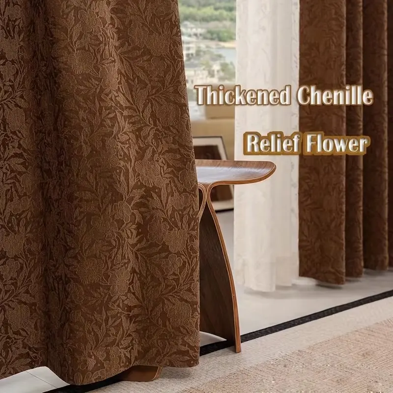 1pc Elegant Dark Floral Blackout Curtains, Soft Touch and Drape, Embossed Jacquard, Perfect for Bedroom Living Room Study Window Curtain