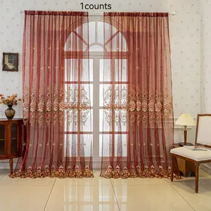 Floral Embroidery Sheer Curtain, 1 Count Exquisite Elegant Curtain, Window Drapes for Home Living Room Bedroom Decor, Home Decor, Bedroom Curtains Arch