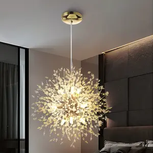 Gold modern crystal chandelier, dandelion design, Art Deco style, semi-recessed ceiling lamp, suitable for bedroom, living room, dining room, entrance, corridor lighting space