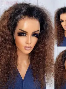 Natural Gradient Color Long Glueless Wig, Soft Non-Glue Lace Front, Lace Frontal Wigs, 26 Inch Density 180%, Curly Synthetic Hair, Suitable for Women, All Seasons