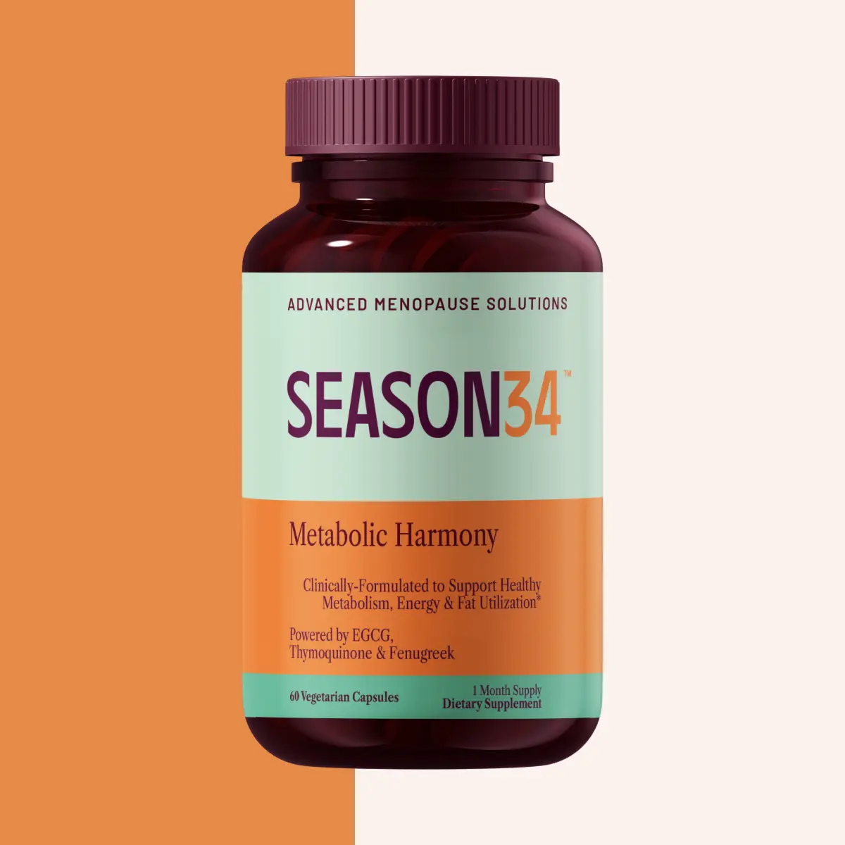 SEASON34 Perimenopause & Menopause Botanical Dietary Supplement - Metabolism Support, Steady Energy Boost, Healthcare Benefits - Vegetarian, Non-GMO Capsules - 30-Day Supply, Edible