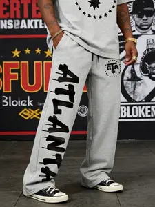 Men's Atlanta City Logo Sportswear Pants, Fitted Casual Street Style, All-Season Wearable Design, Cartoon Patterned Comfort, Logo Sweatpants