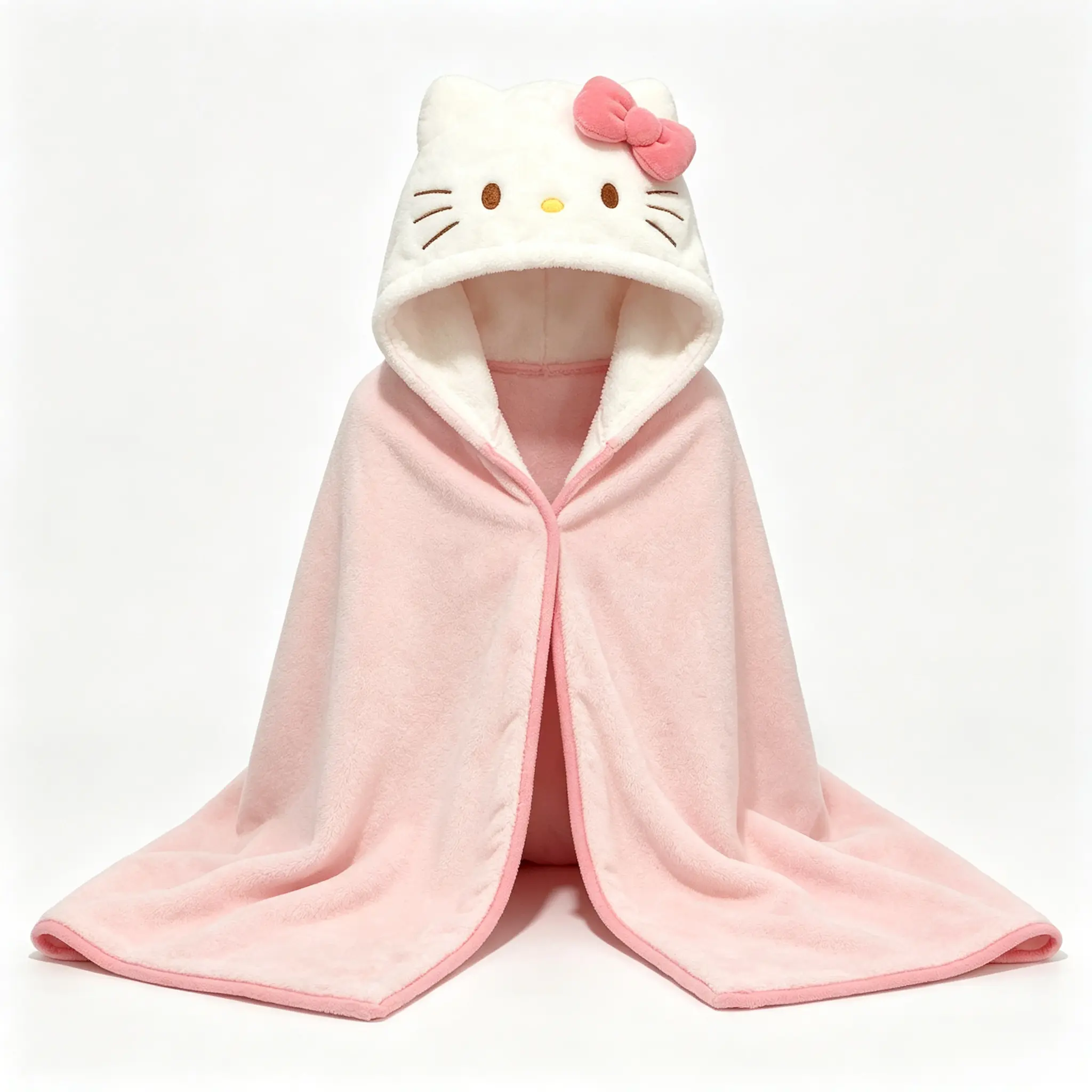 Sanrio Hello Kitty Coral Fleece Hooded Poncho Towel - Soft, Absorbent, Quick-Dry Wearable Cape - Daily Bath, Beach Home Bathroom Supply - Gift for Girls/Teens