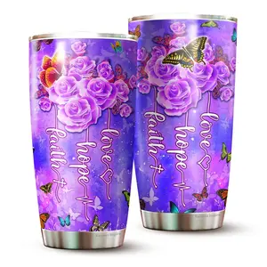 Faith Hope Love Tumbler Butterfly Floral Tumber Christian 20Oz Stainless Steel Tumbler Christian Tumblers For Women Birthday Gifts For Mom On Mot 45783 489