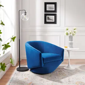 Modway Series Performance Velvet Fabric Swivel Chair in Navy