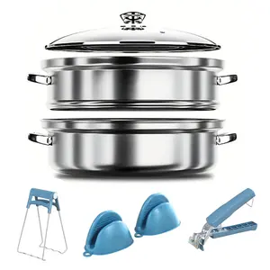 5pcs Multi-Layer Steamer Pot Set, All Stainless Steel Dual Layer Steamers & Soup Pots, Durable Kitchenware for Seafood, Vegetables, Dumplings