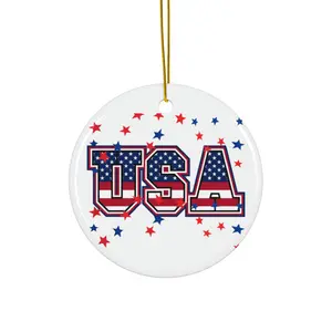 Ceramic Ornament, Patriotic Christmas Decoration, American Flag Holiday Bauble,  USA Ornament, Glossy Ceramic Ball