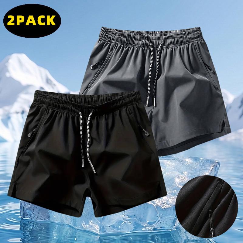 Pack of 2 men’s ice silk casual shorts—breathable, high-waisted athletic shorts that dry quickly for fitness. A summer essential suitable for vacations, running, sports, workouts, everyday wear, outdoor activities. Tropical Operator Pants men's Breathable