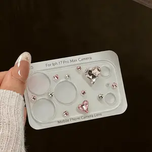 Ins Hot Korean Cute Glitter HD 3D Pink Heart iPhone Lens Film for iPhone 17 17Pro Max Protective Ring for Rear Camera Lens