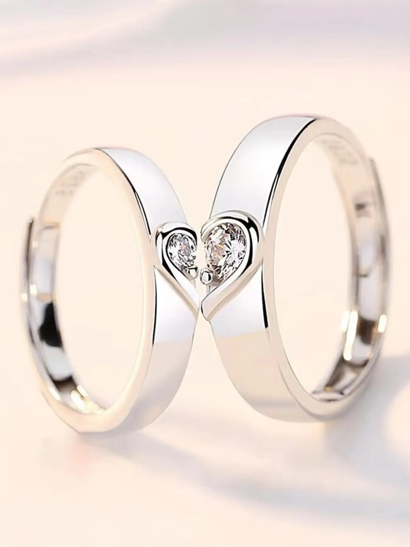 Romantic Couple Rings, Hearts Entwined Matching Set, Adjustable Open-Band Zirconia Wedding Rings, Unisex Style, Ideal for Engagement/Valentine/Anniversary Gift for Him/Her