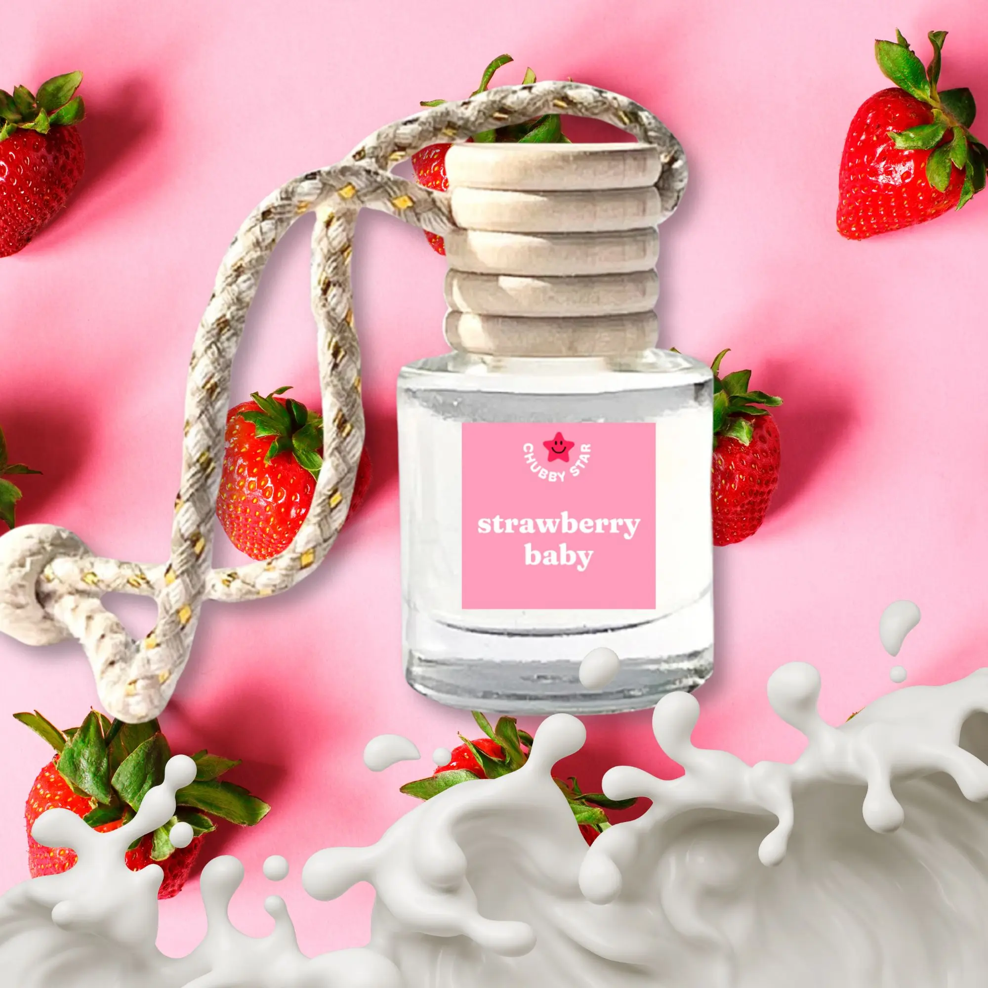 Strawberry Baby Crybaby Milk Scented Car Fragrance - Cute Car Accessories, Glass Bottle Freshener Clip for Vehicles, Fruity Highly Scented Air Freshener, Freshener Clip Car Fragrance