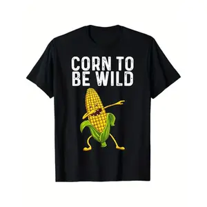 [100% Cotton] 100% Cotton Funny Corn Graphic T-Shirt - "Corn to Be Wild" Saying - Soft Breathable Cotton Tee for Men - Sizes S-2XL - Farm Party, Costume Events, Everyday Funny Gift for Dad, Husband, Farmer - All-Season Casual Shirt, Humorous Apparel, Bold