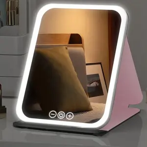 LED Light Foldable Makeup Mirror,with 3 color USB Rechargeable Touch Screen Mirror, Lighted Makeup Mirror, Portable Mirror, Led Cosmetic Mirror for Bedroom, Desktop, Student Dormitory and Office, Decor