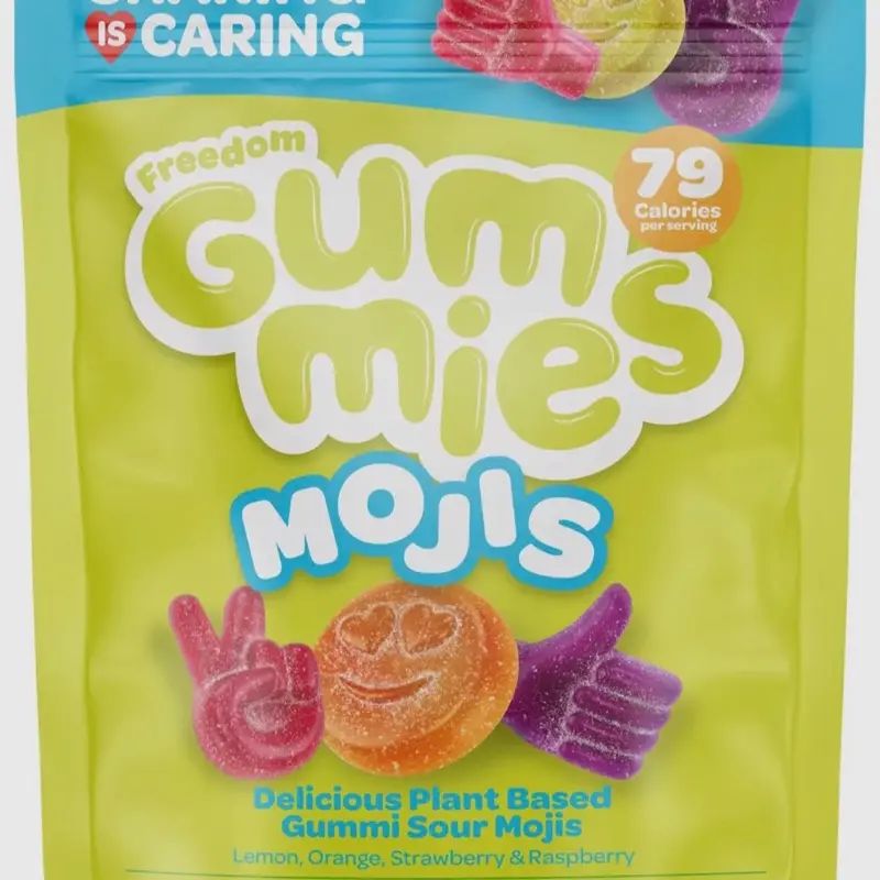 Freedom Moji Gummies - Raspberry, Orange, Strawberry Fruity Gummy Candy - Certified Vegan, Allergy Friendly, No Artificial Dyes, Dye Free, No Artificial Flavors, Non GMO, Kosher