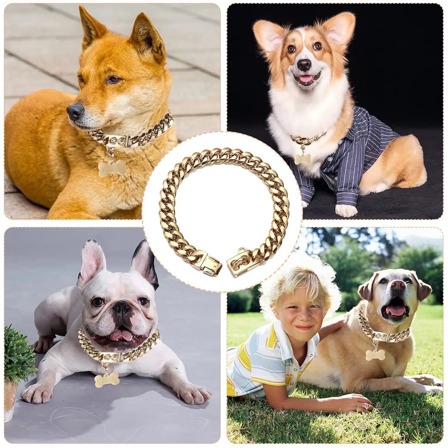 14mm Heavy duty waterproof cuban link Dog/Cat collar with stainless steel buckle 14mm Heavy duty waterproof cuban link Dog/Cat collar with stainless steel buckle