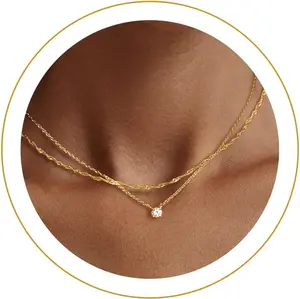 NECOCY Layered Gold Necklaces for Women, Dainty Layered Necklace 14K Gold Plated/Silver Cubic Zirconia Necklace Stack, Simple CZ Jewelry Trendy Gifts for Women Necocy