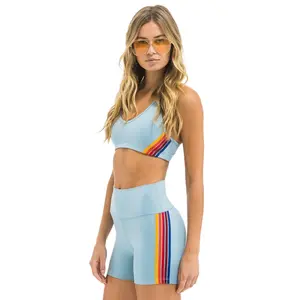 5 STRIPE RAINBOW 4 INCH HI-RISE BIKER SHORT - MIST
