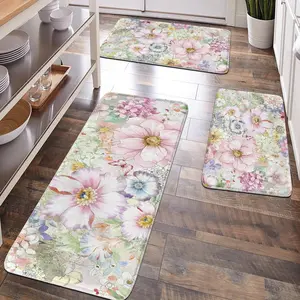 1pc, home decoration, bathroom decoration, bathroom floor mat, bathroom anti-skid mat, Bathroom Mats, kitchen decoration, kitchen floor mat, colorful floral pattern floor mat, Bohemian style floor mat, Boho floral rug, soft and comfortable surface
