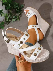 Women Studded Strap Cork Platform Wedge Sandals Open Toe High Heel Sandals Stylish Comfortable Summer Fashion Walking Shoes Casual Beach Vacation Sandals