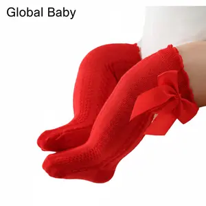 Global Baby Infant Girls Socks, Cute Bowknot Decoration Knee-Length Knitted Lolita Socks for 0-2 Years Old Infant Baby Girl Knee High Socks with Bow Decor Color Knitted Stockings Infant