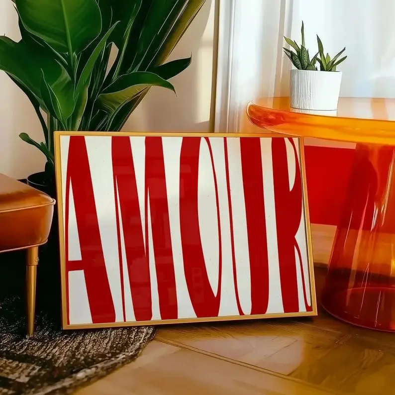 Amour Poster, Love Letter Poster, Red Wall Art, Bedroom Wall Decor, Horizontal Print, Trendy Poster, Typography Poster, Kitsch Aesthetic Art