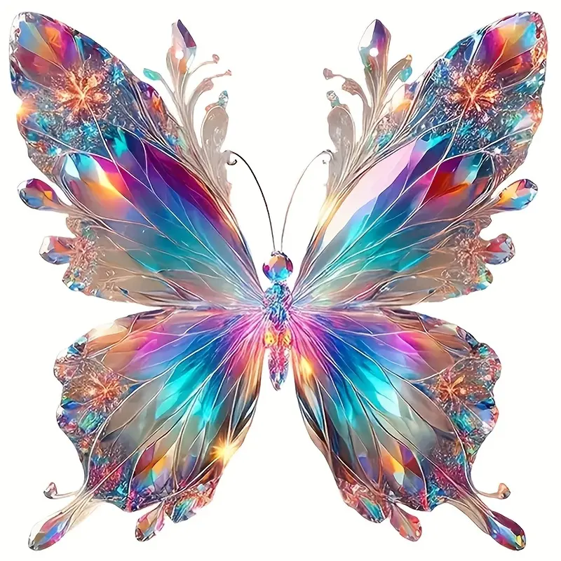6-inch Colorful Butterfly Vinyl Stickers - Shining Gloss Effect, Self Adhesive Fantasy Animal Design, Suitable for Butterfly Decoration on Cars, Laptops, Windows, and Cups, Vehicle Exterior Decoration, Car Decals, Car Decorations, Car Decorative Sticker