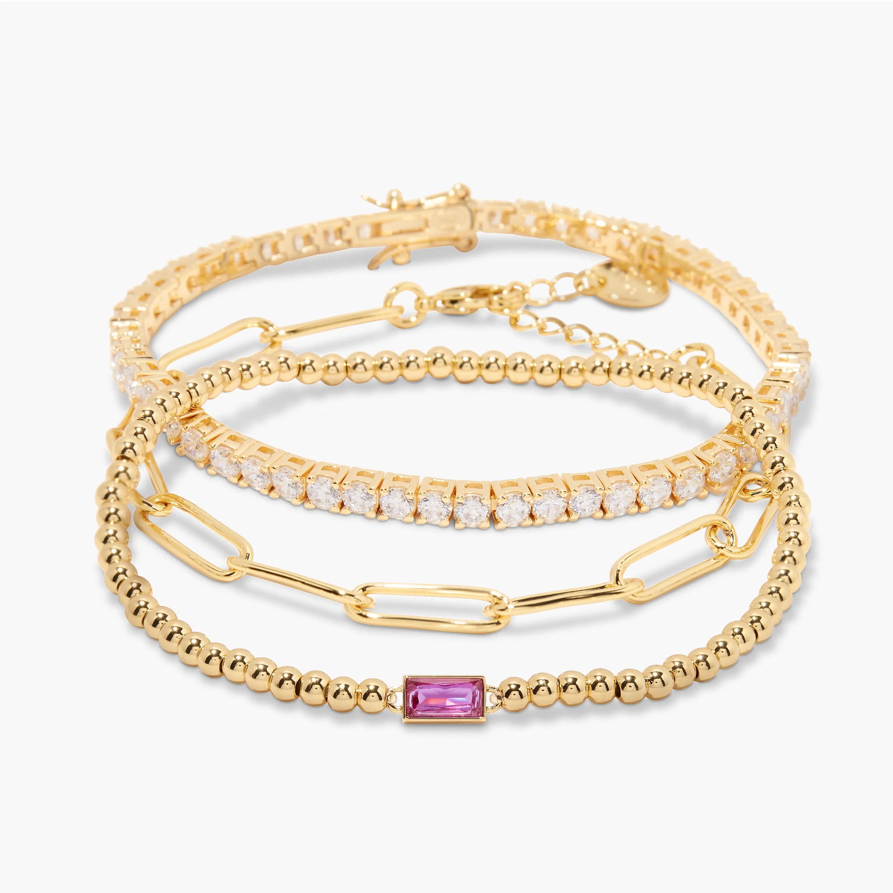 Kylie Birthstone Bracelet Set of Three in Gold