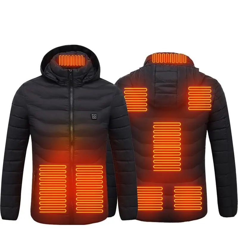 Winter Heated Jacket USB Electric Cotton Coat Zip-up Heater Thermal Clothing Lightweight Heat-locking Design Customizable Warmth Detachable Hood Long Sleeve