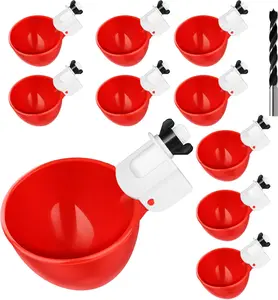 Automatic Chicken Waterer Cups,10 Pack Large Chicken Water Feeder, Universal Tee Fittings Poultry Feeder Cups Suitable for Chicken, Duck, Goose, Turkey with Mounting Hole Opener