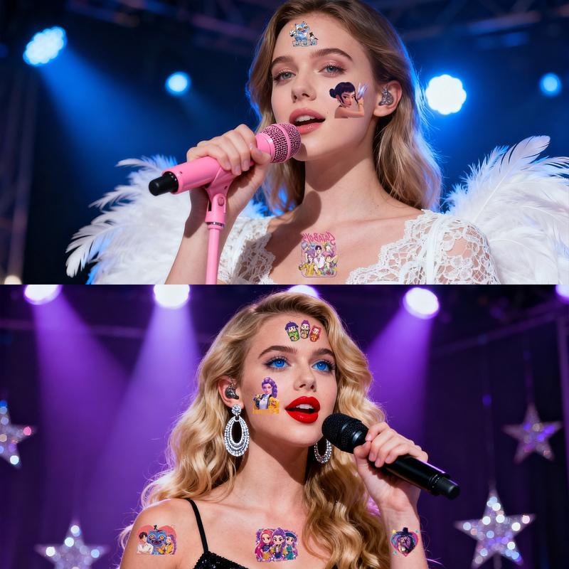 50pcs Kpop Demon Hunter Temporary Tattoo Stickers, Fun Anime Game Cartoon Body Art, DIY Toys Reward Party Gifts for Kids