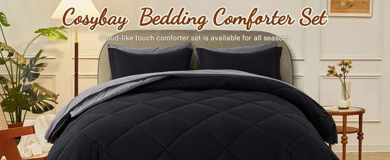 Cosybay Premium Queen Size Comforter Set 7pcs, All Season Quilted Down Alternative Duvet Insert Lightweight Breathable Reversible Design Luxury Hotel Warm Comforter with Anti-Clump Tech & 4 Tabs,Flat sheet,Fitted Sheet,Pillowcases,gift for christmas