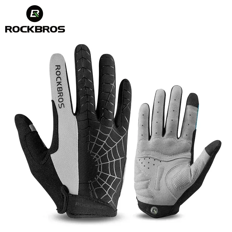 ROCkBROS Spider 2 Unisex Full Finger Biking Gloves - Lycra Web Pattern Stripes, Cotton Sweat Cloth Lining, Breathable, Shockproof, Anti-Slip Design, Touch Screen Compatible, for Spring-Autumn MTB/Running Riders, S, Unisex Names