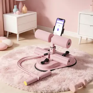 Home Sit-Up Assistant with Resistance Bands & Phone Holder, Multi-Suction Cup Base, Indoor Fitness Equipment