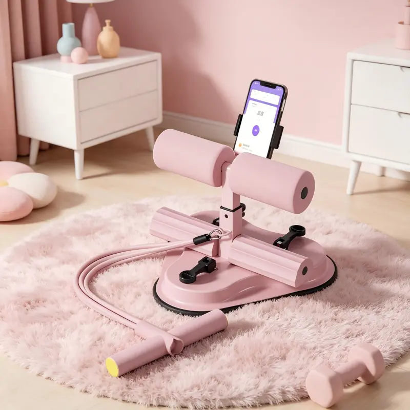 Abs Workout Sit-Up Assistant - Multi-Suction Cup Base, Resistance Bands, Phone Holder - At Home Gym Equipment, Home Workout Gear, Indoor Fitness Tool foot pedal puller anchor