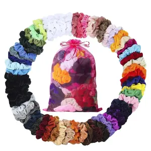 Velvet Hair Scrunchies - 60 Pack for Women, Girls, and Kids Bulk Hair Ties No Damage Scrunchy Bands for Thick, Curly, Thin, Fine Hair