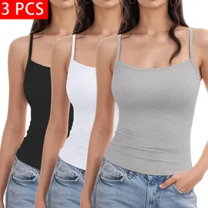 3 PCSWomens Summer Camisole Sleeveless Square Neck Spaghetti Strap Tank Tops Basic Shirt springtok spaghetti strap athletic tanks shirts women009