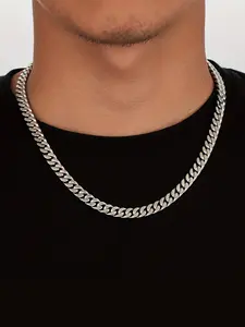 Iced Chics 12mm Stainless Steel Cuban Chain Necklace, Unisex Floral Pattern, Solid Copper Material, Street Style, All Seasons