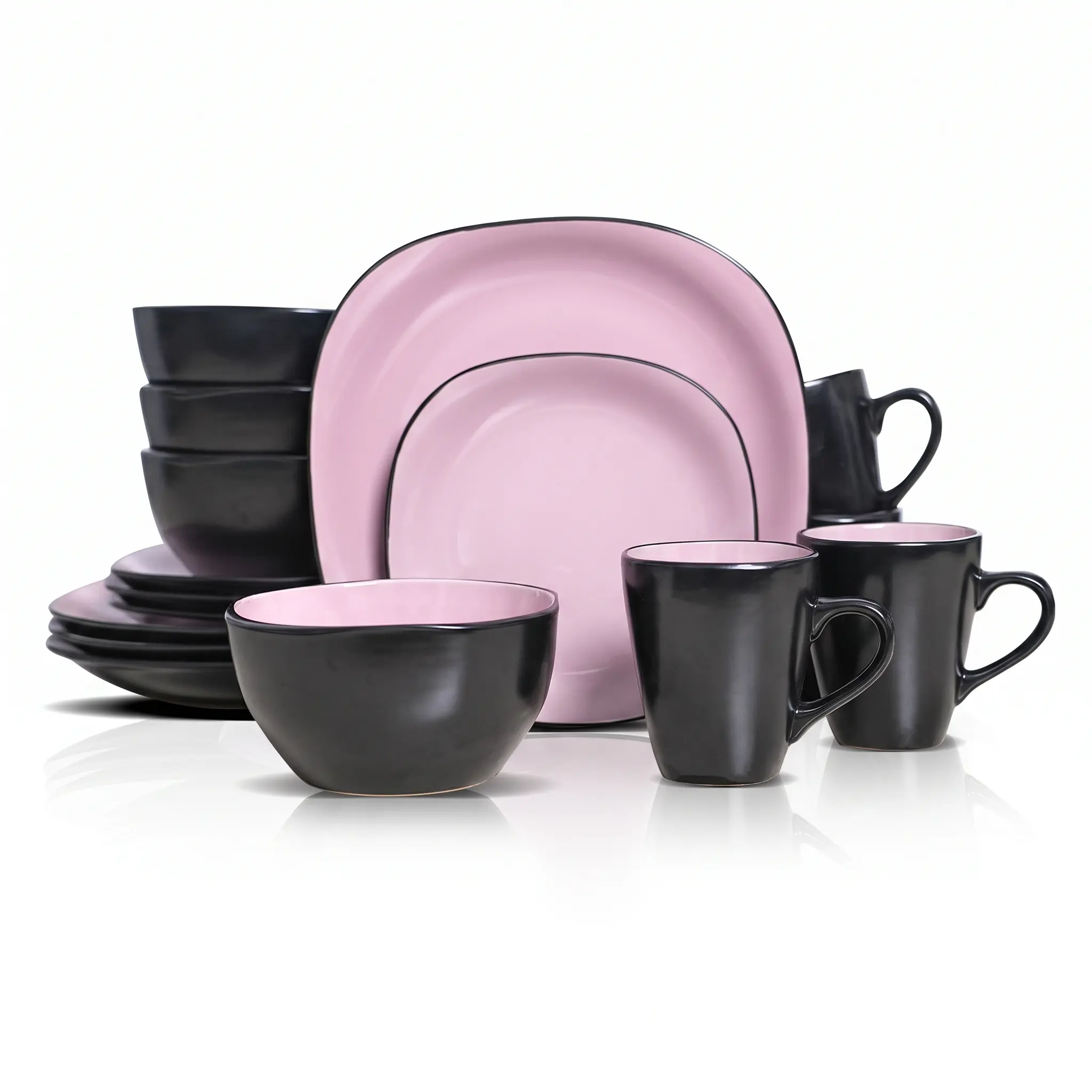 HomeVSS 16-Piece Square Stoneware Dinnerware Set, Colorful Kitchen Tableware for Everyday Home Dining