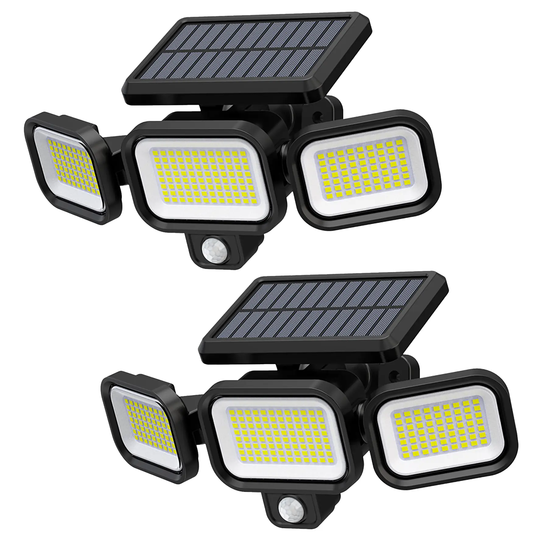 2-Pack 3-Head Solar Motion Sensor Outdoor Wall Lights, 5W 5000K 500LM IP65 Water Resistant Silicon Lights, 2000 Hours Salt Spray Test Off-Grid Adult Home Improvement Security Lighting Gadgets
