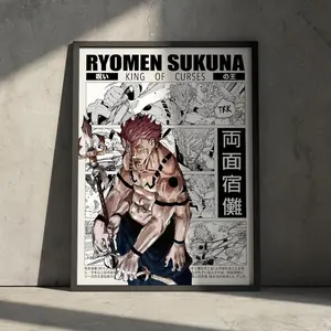 Sukuna Jujutsu Kaisen Anime Poster Art, JJK Ryomen Sukuna Manga Poster Japanese Wall Decor Gift for Anime Fan, Retro Minimalist Aesthetic
