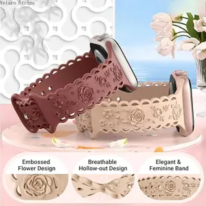 4-Pack Lace Engraved Rose Apple Watch Bands, Slim Silicone Sport Straps Compatible with 38–49mm Series 1–10/SE/Ultra/Ultra 2
