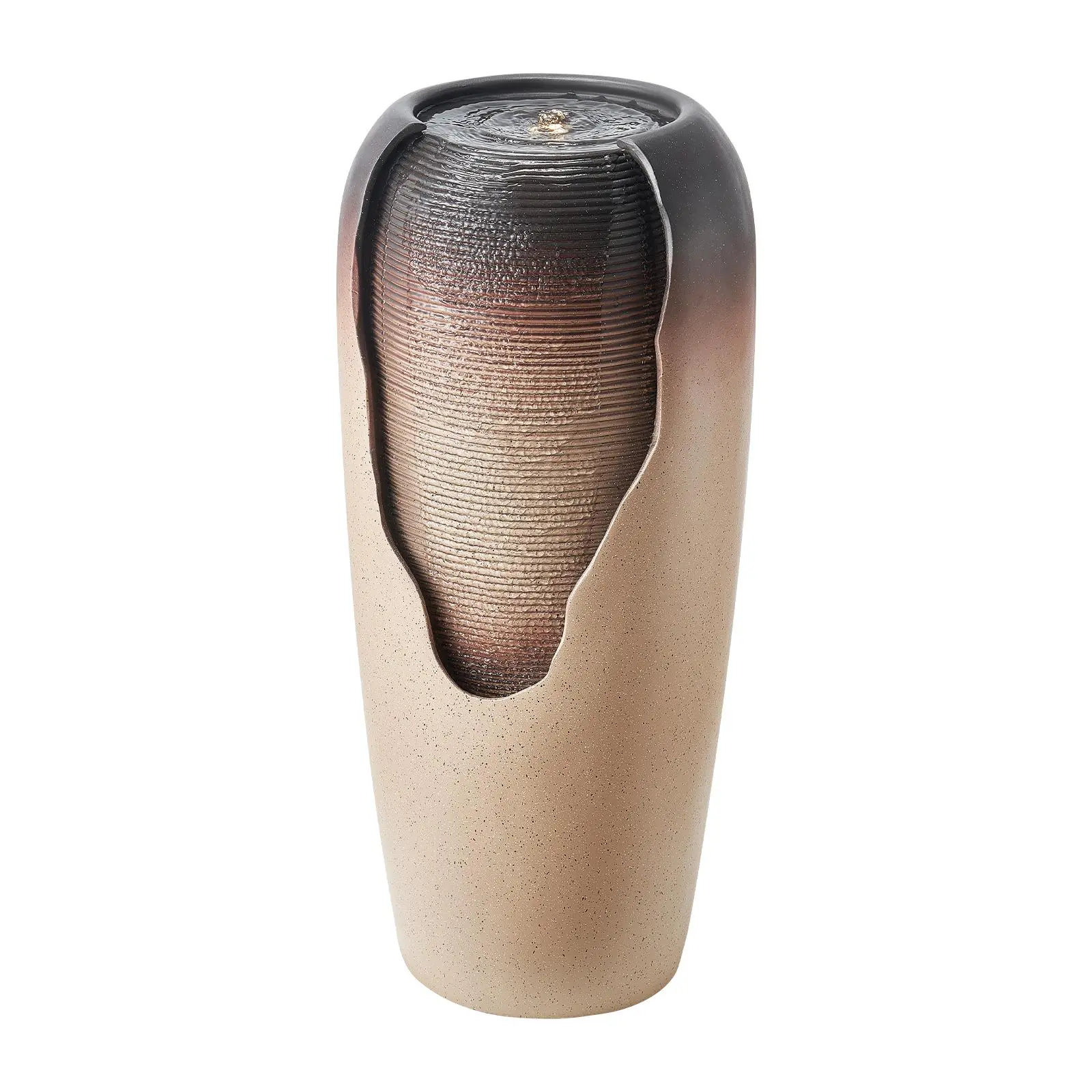 【SummerFinds】VEVOR Outdoor Water Fountain, 30.71 in Height Fountain and Waterfall, 1-Tier Floor Standing Glazed Jar Style Fountains with LED Light and Pump, for Outdoor Indoor Garden, Home, Patio & Yard (Coffee)