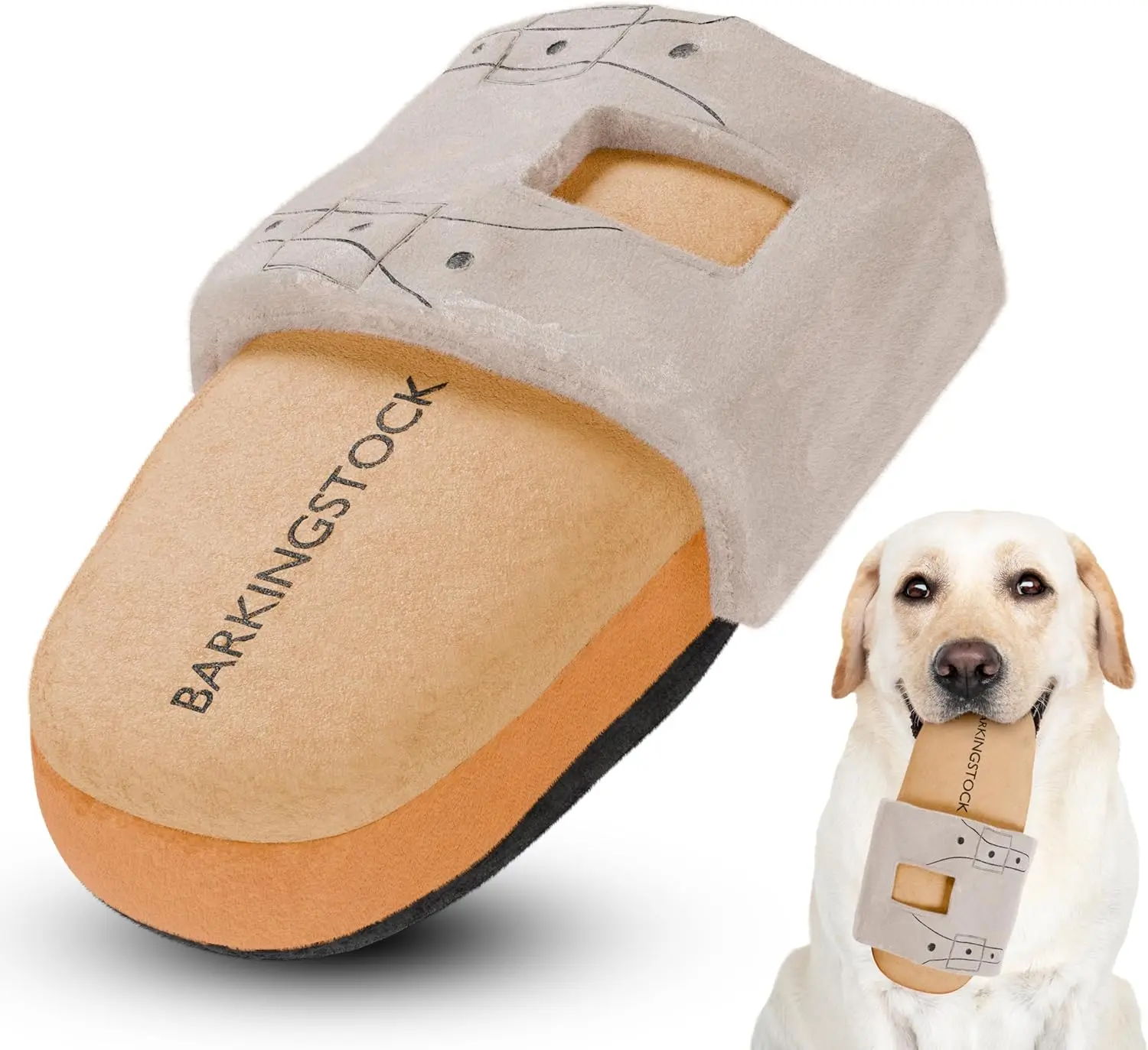 Barkingstock Parody Dog Toy with Squeaker and Crinkle- Funny Soft Plush Design for Chewing & Fetching - Unique Quirky Twist on Classic Sandal Form for All Sizes of Dogs & Cats