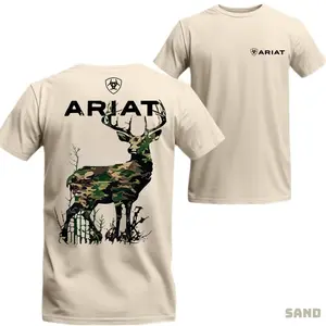 Ariat T-shirt - Unique Design Featuring A Deer With Camouflage Pattern, Suitable For Both Men And Women, Breathable Fabric, Easy To Combine With Various Fashion Styles Menswear Top