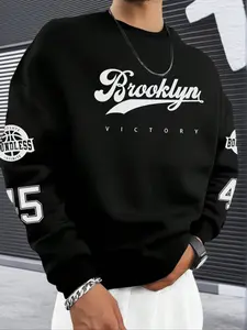 Retro Brooklyn Victory Graphic Crewneck Sweatshirt Unisex Oversized Varsity Style Pullover Letter Print Athletic Fleece Sweater for Back to School Winter OOTD Fit Check