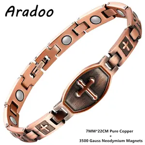 ARADOO Classic Cross Copper Bracelets for Women Men Magnetic Couple Copper Bracelet Valentine'S Day Jewelry Gifts Aradoo
