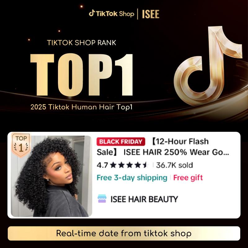 ISEE HAIR 250% Kinky Curly Wear Go Half Wig Invisible Hairline 150% & 180% Glueless Human Hair Wigs No Lace Seamless Flip Over Wig Updo Down Style Hairpiece#TikTokShopHolidayHaul