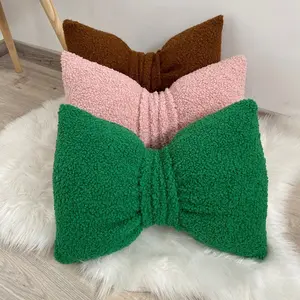 combo 2 - Pink bow, Bow Pillow, bouclé cushions Coquette Pillow, Cottage Core Pillow, Velvet Bow Pillow, Mother's Day gift, Lumbar Accent Pillow