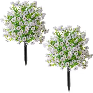 Bright White Artificial Outdoor Flowers with Stakes (2 Pack) | UV Protected Realistic Bushes for Instant Yard Makeov